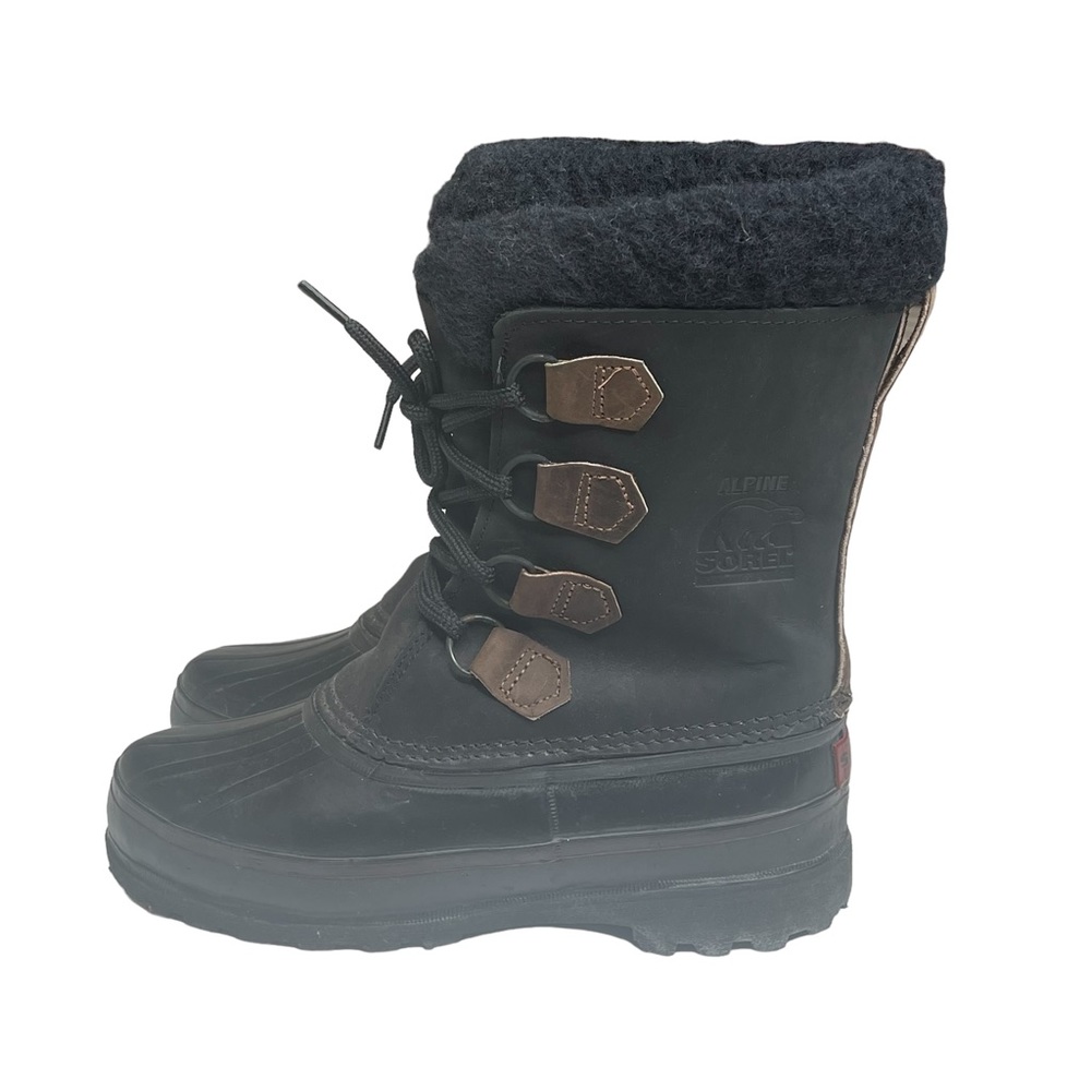 Vintage: Sorel ™ ✪ Alpine Felt Lined Wool Trim Leather Lug Sole Boots ✪ Black - Picture 6 of 16